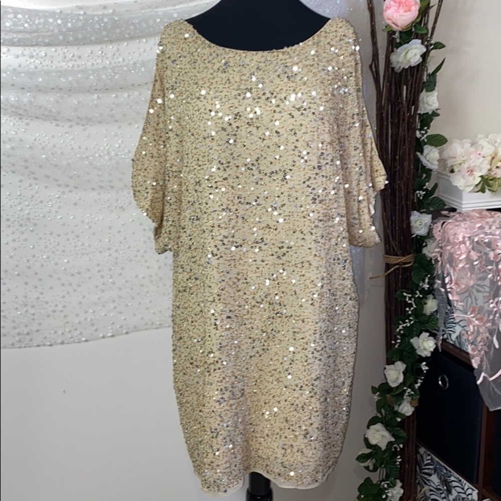 Adian Mattox Champagne Sequin Cocktail Dress